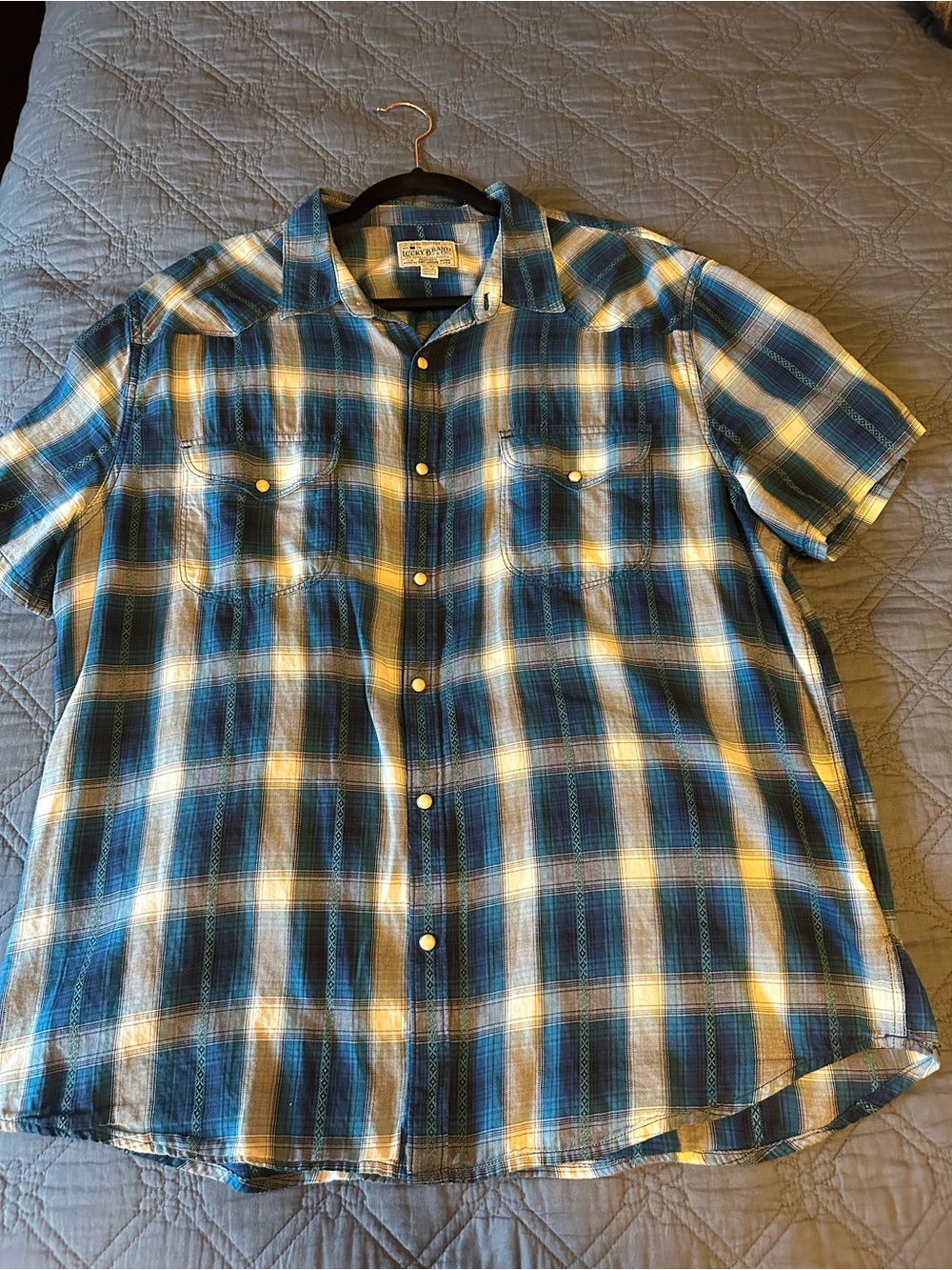 Lucky Brand Men’s Blue Plaid Short-Sleeve Button-Up Shirt XL